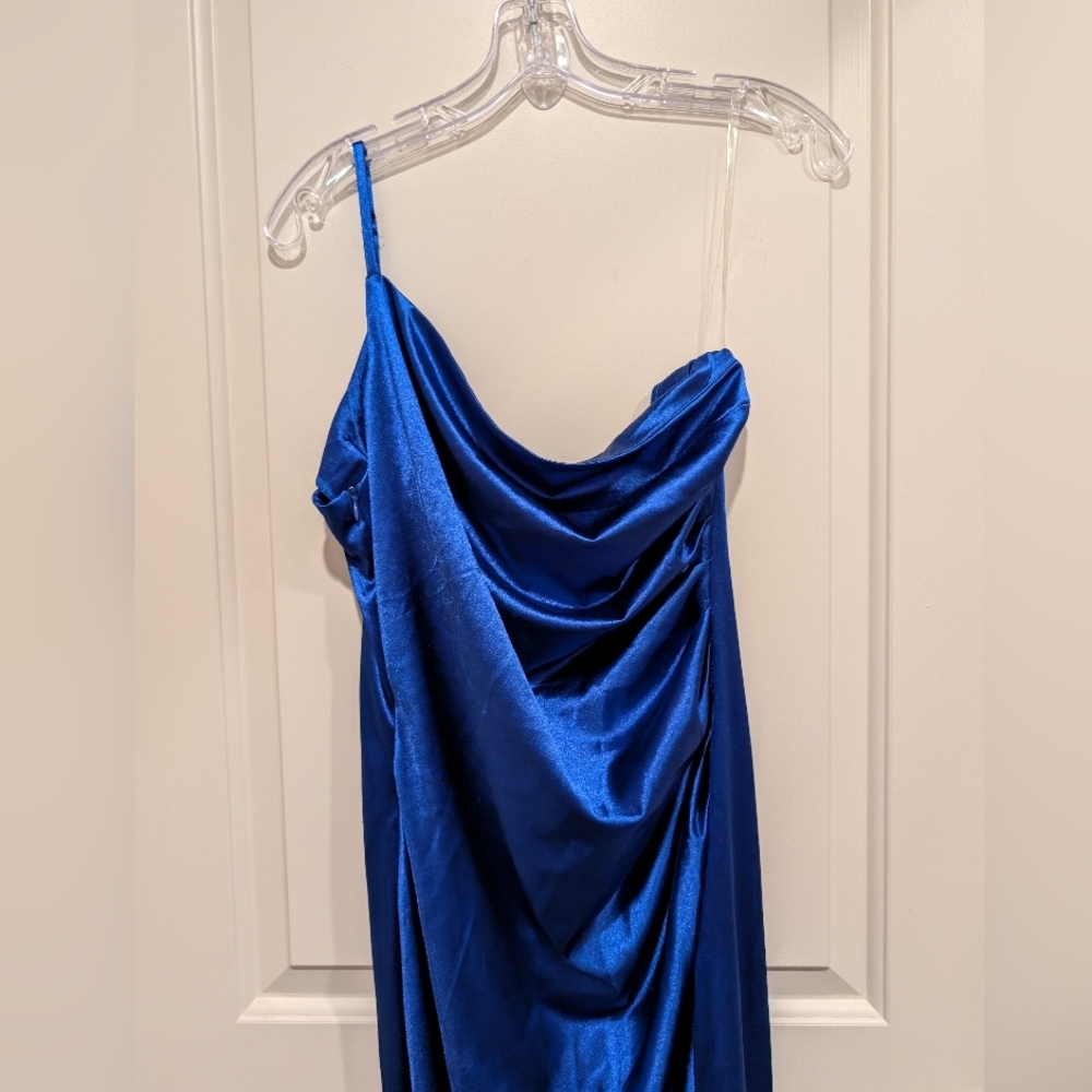 Faeriesty One Shoulder Sleeveless High Slit Blue Maxi Dress Large - Picture 6 of 12